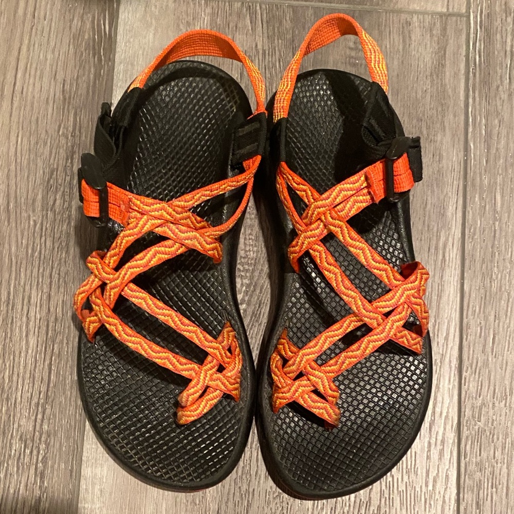 Orange Chacos Women’s Z-Classic Chaco Sandals Orange, Red, & Yellow, Toe Loop